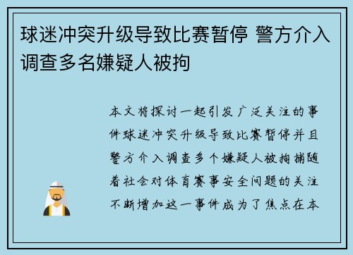 球迷冲突升级导致比赛暂停 警方介入调查多名嫌疑人被拘